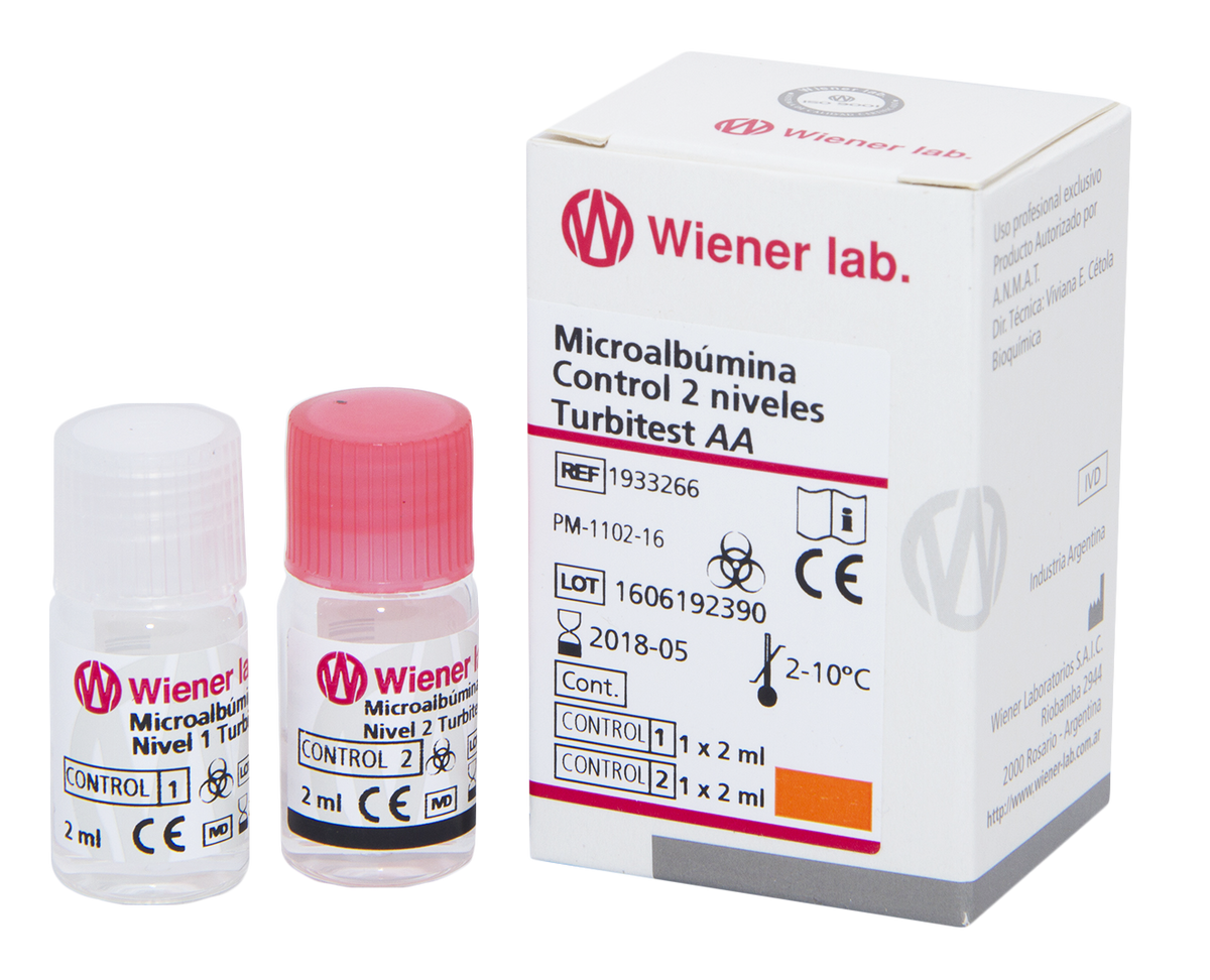 Microalbumina Control 2 Niveles Turbitest AA - 2 X 2 ml (1X2 ml N1 + 1X2 ml N2) - 1933266 - Wiener