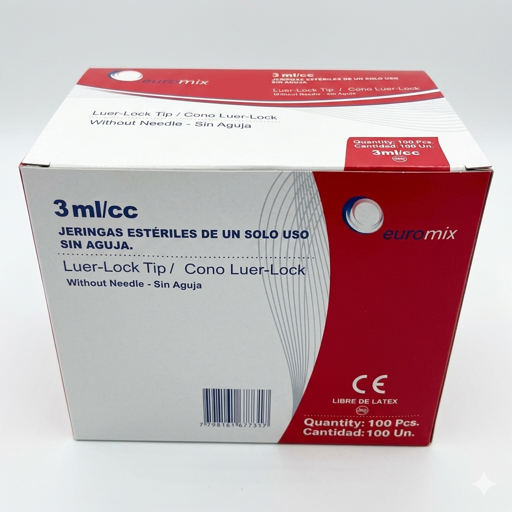 Jeringas De 3 ml C/A 40/8 - Caja X 100 Unidades - Euromix