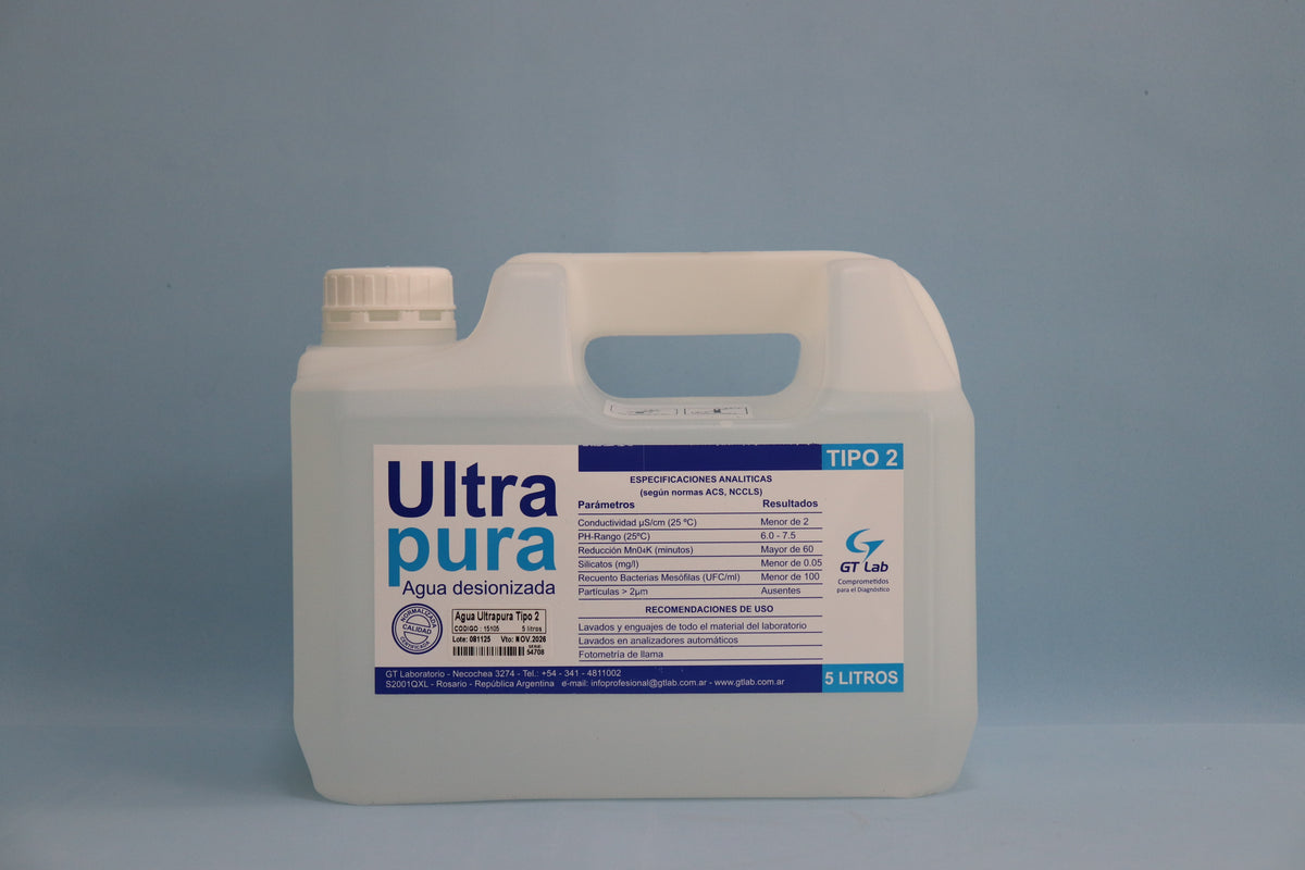 Agua Ultra Pura Tipo 2 - 5000 ml - 15105 - Gt Laboratorio