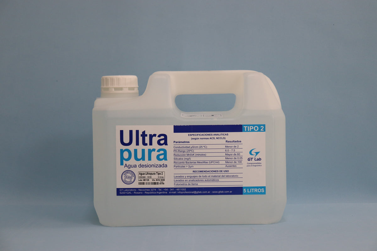 Agua Ultra Pura Tipo 2 - 5000 ml - 15105 - Gt Laboratorio