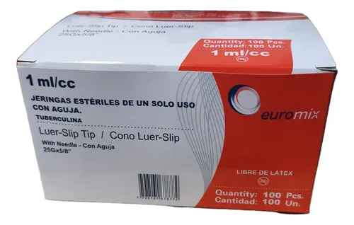 Jeringa De 1 ml Tuberculina C/A 25Gx 5/8 - Caja X 100 Unidades