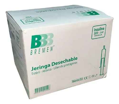 Jeringa De 1 ml Insulina S/A - Caja X 100 Unidades - Bremen