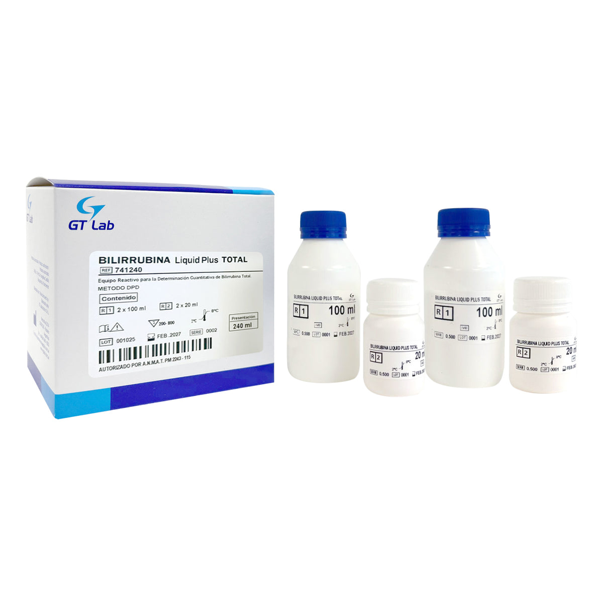 Bilirrubina Liquid Plus Total - 2X100 ml + 2X20 ml - 741240 - Gt Laboratorio