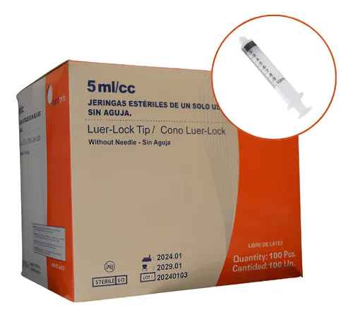 Jeringa 5 ml S/Aguja (Pico Rosca) - Caja X 100 Unidades - Bremen